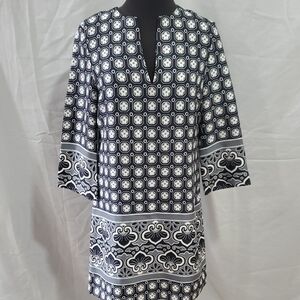 Black and White Patterned Tunic Dress